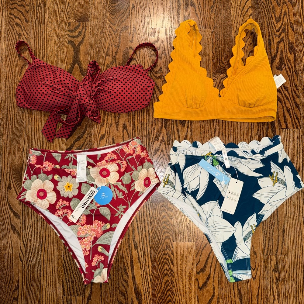 Two NWT size Medium Cupshe high-rise bottoms two piece bathing suits